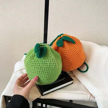  Женский вязаный кошелек на шнурке Вязаная сумка Оранжевая форма Сумка через плечо Повседневная сумка для девочек Женщины