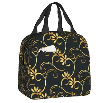 Европейская викторианская и цветочная золотая изолированная сумка для обеда для женщин Многоразовый термокулер в стиле барокко Bento Box School