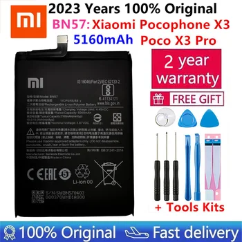  2023 Высококачественный 100% оригинальный новый аккумулятор для телефона Xiao mi BN57 5160 мАч для сменных батарей Xiaomi Pocophone X3 Poco X3 Pro