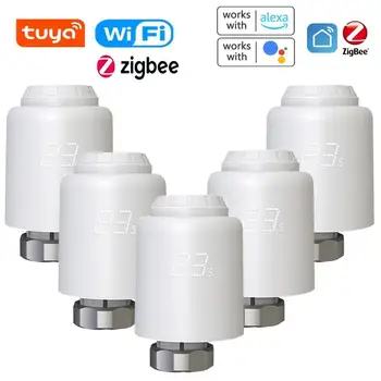  Tuya WiFi / Zigbee Термостатические радиаторные клапаны Интеллектуальное беспроводное управление через приложение Термостат домашнего отопления Регулятор температуры