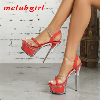 Mclubgirl 2023 Весна Женщины Прозрачные Каблуки Сексуальные Босоножки Платформа Тапочки 15 см Обувь для девочек для Вечеринка Клуб Дроп Распродажа LFD-B3634