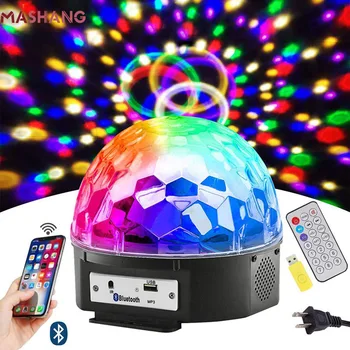  Красочная светодиодная сцена Волшебный шар Лампа 360 ° Вращающаяся дискотека Лазерный свет Bluetooth Динамик Звук Активированный DJ Танцующие огни для вечеринок