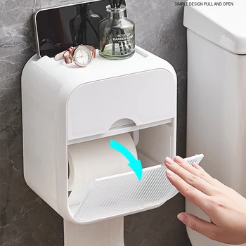   Настенный держатель для туалетной бумаги Самоклеящийся без сверления бумажный диспенсер для полотенец Водонепроницаемый для ванной комнаты Туалетная рулонная бумага