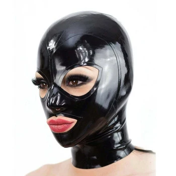  100% натуральный латекс маска фетиш резиновые капюшоны открытый рот глаза назад молния сексуальный головной убор ручной работы женщины хэллоуин косплей костюмы