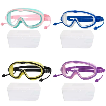  Детские очки для плавания с берушами Практичные очки для плавания с большой рамой Детские очки с защитой от протекания и запотевания для детей в возрасте от 3 до 16 лет 55KD