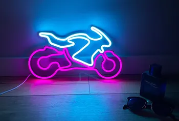  Мотоцикл Неоновая вывеска с питанием USB для декора комнаты, светодиодная неоновая лампа с регулируемой яркостью для человека Пещерный клуб Настенное искусство