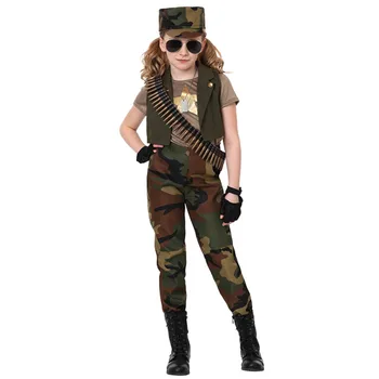  Военная форма Камуфляж Армейский солдат Косплей Хэллоуин Костюм для детей Девочка Офицер Тактическая полиция Карнавальная вечеринка