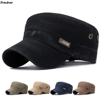   Регулируемая военная кепка капитана 2023 Мужская винтажная классическая плоская шляпа Мужская выстиранная джинсовая кепка Кепки для отдыха Шляпы дальнобойщика Весна Лето