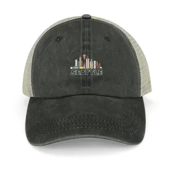  Гранж Сиэтл Скайлайн Потрепанный Взгляд Дизайн Подарок Ковбойская Шляпа Роскошная Мужская Шляпа Походная Шляпа Шляпы Для Женщин Мужские