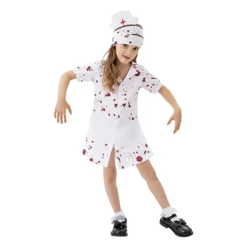  Девочки Зомби Медсестра Хэллоуин Костюм Кровавый убийца Медсестра Униформа Хоррор Маскарадный костюм Детские костюмы