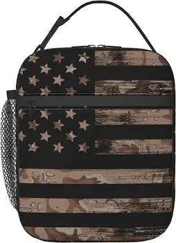  Американский флаг с пустынным камуфляжем Изолированная сумка для ланча Многоразовый термокулер Ланч-бокс Портативная сумка для обеда для взрослых и детей