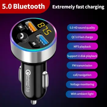 Авто Bluetooth 5.0 FM Передатчик Цифровой дисплей Двойной USB Многофункциональный Быстрое зарядное устройство Авто MP3-плеер Автомобильные аксессуары