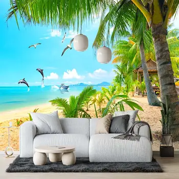  Пляж кокосовая пальма чайка 3D гостиная спальня изготовленные на заказ самоклеящиеся обои фреска