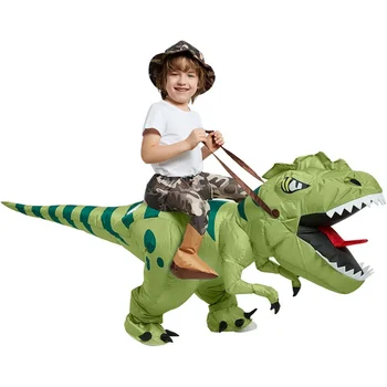  Надувной костюм динозавра верхом на тираннозавре Воздух Blow Up Смешной маскарадный костюм для вечеринки на Хэллоуин для детей Взрослый