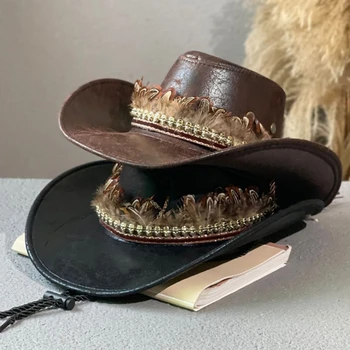  Ковбойская шляпа ручной работы с широкими полями Ковбойская шляпа для женщин и мужчин Одевалка для вечеринок