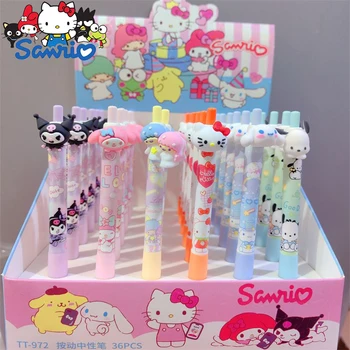  6-36 шт. Sanrio Мультяшная кукла Гелевая ручка Нейтральная ручка Kuromi Melody Cinnamoroll Hello Kitty Студенческие подарки Канцелярские товары оптом