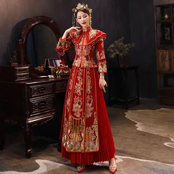  Китайская традиционная вышивка Цветы Свадебное платье Банкет Высокое качество Классика Cheongsam China Qipao костюм для восточных