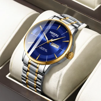  NIBOSI Роскошные синие часы для мужчин Водонепроницаемый календарь из нержавеющей стали Бизнес Простые наручные часы Мужские часы Relogio Masculino