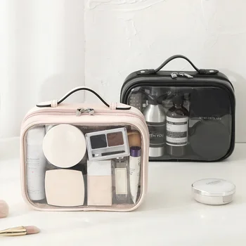   Хранение Водонепроницаемая косметичка Двухслойная кисть для макияжа Многофункциональные прозрачные сумки для макияжа большой емкости Lady Travel