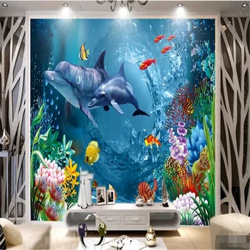  Подводный мир Фрески Обои 3D для гостиной Дельфин Спальня Обои ТВ Диван Фон Обои Домашний декор
