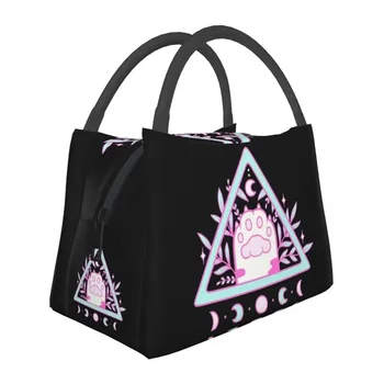  Witchy Cat Paw Термоизолированная сумка для ланча Horror Witch Портативный ланч-контейнер для работы и путешествий Многофункциональная коробка для еды
