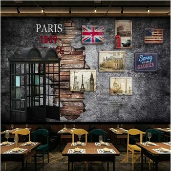  европейский и американский ретро ностальгический лондон телефонная будка кафе ресторан фон стена кастомизация 3d обои для стен