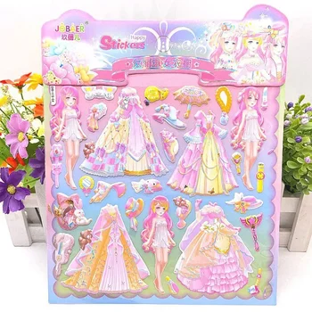  6PCS 3D Princess Dress Up Наклейки для девочек DIY Развивающие игрушки Дети Дети День Рождения Классические Подарки