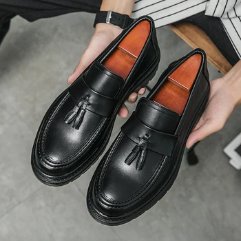  Мужские повседневные лоферы Платформа люксового бренда Рабочая обувь на открытом воздухе Формальная обувь на толстой подошве с кисточками Слипоны Удобная деловая обувь
