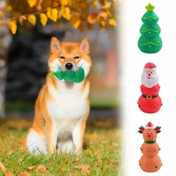  Интерактивная рождественская игрушка для домашних животных Рождественские принадлежности Устойчивые к укусам Чистка зубов Встроенная звуковая пищалка Резиновая игрушка для собак