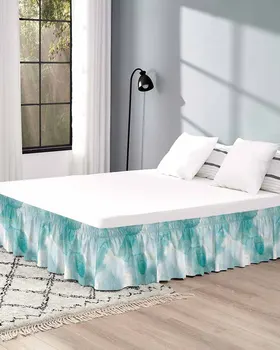  Marble Line Aqua Green Gradient Юбка кровати Эластичная растянутая юбка кровати Юбка для обертывания кровати Домашний декор Юбка кровати
