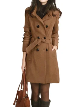  Пальто 2023 Женская двубортная куртка с длинным рукавом и откидным вырезом Женские корейские классические узкие пальто средней длины