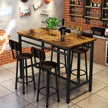   Барный стол Высота со стойкой Паб Стол с 4 мягкими стульями из полиуретана со спинкой 5 предметов Домашний кухонный гарнитур