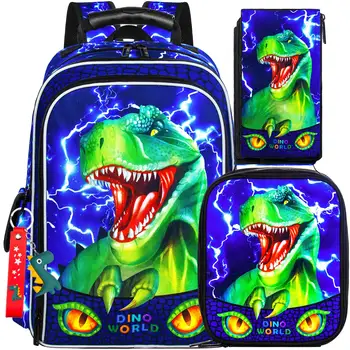  3 шт. Рюкзак с динозавром для мальчиков, 16-дюймовая детская сумка с ланч-боксом, водонепроницаемая школьная сумка для малышей начальной школы