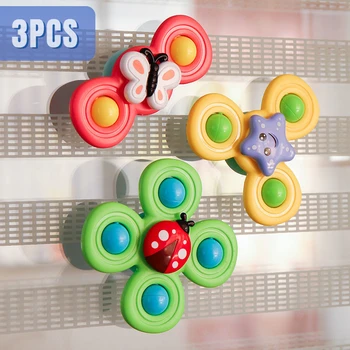  3PCS Присоска Fidget Spinner Игрушка для детей Сенсорное снятие стресса Вращающиеся развивающие игрушки Детские игры Вращающаяся погремушка Подарок