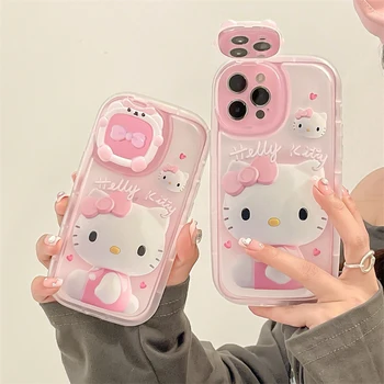 Sanrio Hello Kitty Чехол для телефона для IPhone11 12 13 Promax 11Promax X XSMAX XR Kawaii Чехол Телефон Макияж Зеркало Держатель Ударопрочный