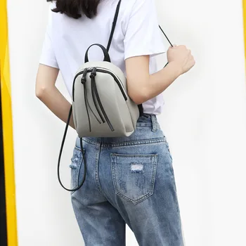  Mini PU Кожаный рюкзак Женская маленькая сумка через плечо с кисточками Молния Женская кожаная школьная сумка для подростков