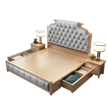  американская легкая роскошная кровать из массива дерева, главная спальня, современная минималистичная роскошная европейская высокая спинка