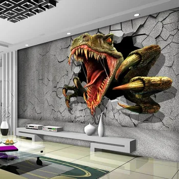  Пользовательские 3D обои Домашний декор Современное творческое искусство Настенная живопись Динозавр обои для гостиной Фотообои Фреска