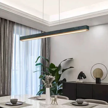  Современная минималистичная светодиодная люстра из скандинавского зеленого мрамора для столовой Кухонный стол Лампа для спальни Подвесной светильник с длинной полосой