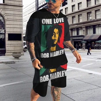  Summer Bob Marley Мужской спортивный костюм Футболка Набор 3D-печатные шорты 2 шт. Негабаритная дышащая красивая спортивная одежда Мужская одежда
