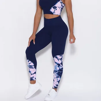  Европа и США Новые печатные брюки для йоги с принтом Tie Dye Женские бесшовные леггинсы с высокой талией Дышащие спортивные брюки для фитнеса