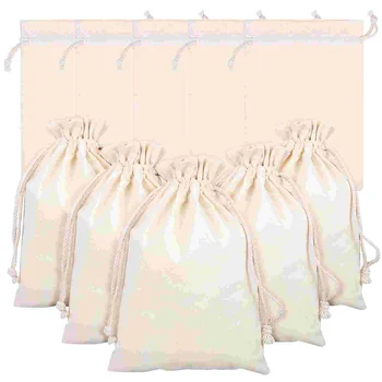  Сумки из хлопчатобумажной ткани Шнурок Многоразовая муслиновая сумка Портативные сумки для хранения Пустой хлопчатобумажный карман