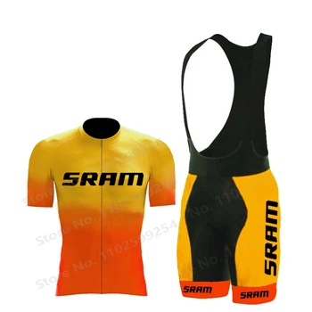  Новая градиентная велосипедная одежда с короткими рукавами 2023 SRAM Веломайка Комплект дышащий мужской велосипедный трикотаж Униформа Шорты с нагрудником