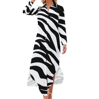  Шифоновое платье с дизайном зебры Черно-белые полоски Пляжные платья Лето V-образным вырезом Уличная одежда Повседневное платье Женская сексуальная одежда