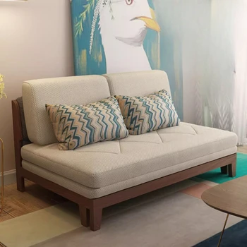  Технология Ткань Диван-кровать из массива дерева Складной диван для гостиной Современный скандинавский роскошный салон Дивано Летто Домашняя мебель WKSB