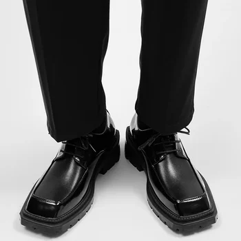  Лето Весна Мужчины Кожаные Балетки Британский Стиль Дышащая Мужская Формальная Обувь Повседневная Круглый Носок Толстый Низ Деловой Человек Дерби Обувь