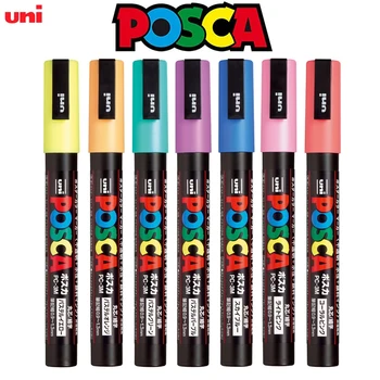  Маркер Uni Poska, набор из 7 натуральных пастельных цветов (PC-3M 7C), тонкая точка 0,9-1,3 мм, оригинальная версия