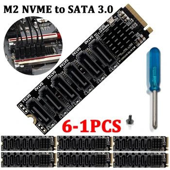  6-1 шт. Плата расширения PH516 M.2 NVME на SATA 3.0 ASM1166 6 Гбит/с M.2 MKEY PCI-E Riser Card 6 Port 3.0 SATA Adapter Card Riser