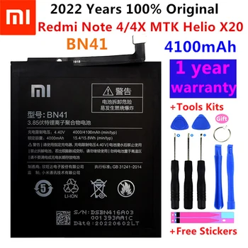  Оригинальный аккумулятор Xiaomi Redmi Note 4 BN41 4100 мАч для Hongmi Note 4 / Redmi Note 4X MTK Helio X20 Высококачественный аккумулятор BN41