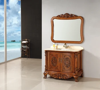   Soild Деревянный шкаф для ванной комнаты Роскошный антикварный белый набор мебели для туалетного столика